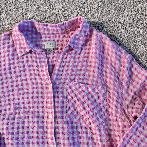 Womens A New Day Plaid Button-Up Shirt Pink White gingham Check Size Medium - Picture 4 of 7
